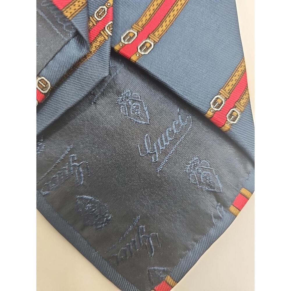 Gucci Men’s Belts‎ Logo Navy Red Silk Tie – Made in Italy 57" x 3.5" - Picture 5 of 5